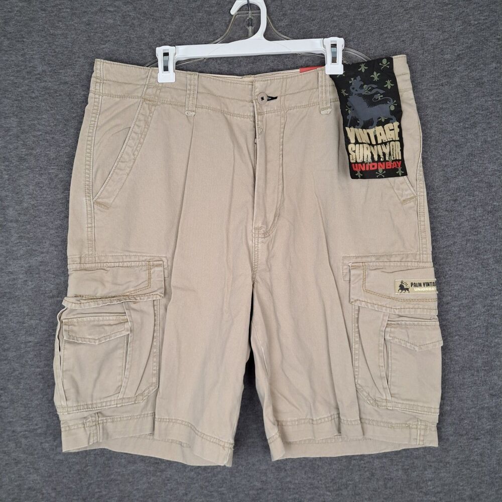 Unionbay Vintage Survivor Cargo‎ Shorts Men's Size 36 38" Beige Khaki Casual NWT